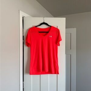 Under Armour Tech V-Neck Women's Bright  Orange Red V-Neck Shirt